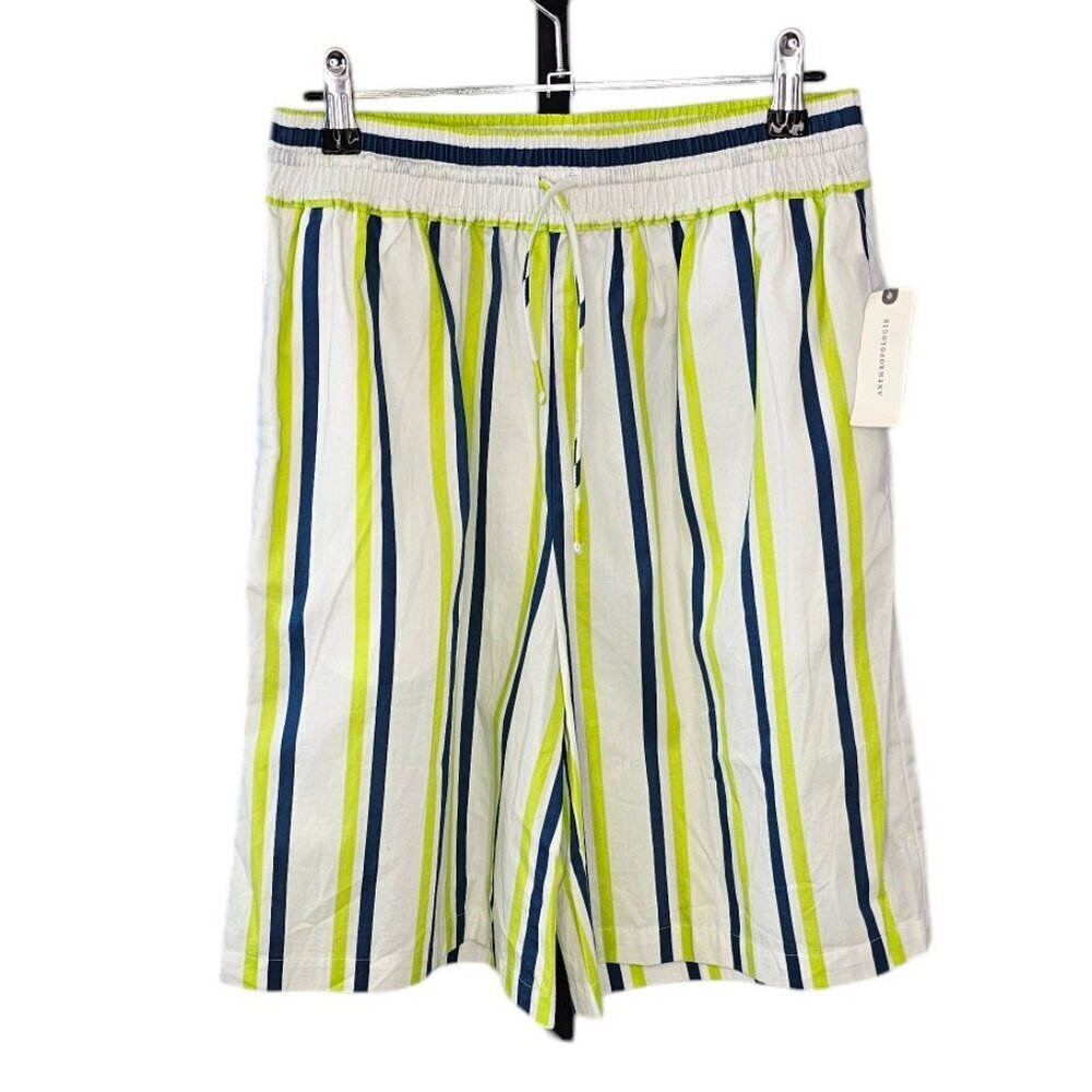 Anthropologie Boxy Bermuda Shorts Striped Tie Waist Cotton Beachy Size Small NWT
